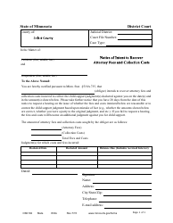 Form CSD102 &quot;Notice of Intent to Recover Attorney Fees and Collection Costs&quot; - Minnesota