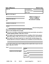 Document preview: Form CSX2503 Affidavit in Support of Motion to Reinstate Recreational License(S) - Minnesota