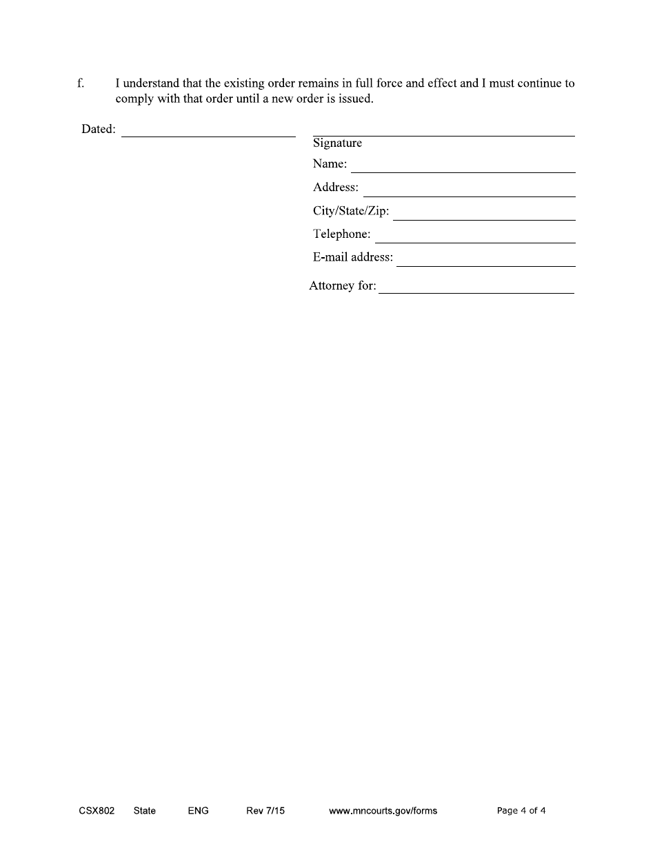 Form CSX802 Motion for Review - Minnesota, Page 4