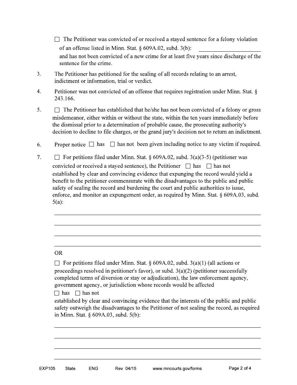 Form EXP105 Order Concerning Sealing / Expunging of Records - Minnesota, Page 2