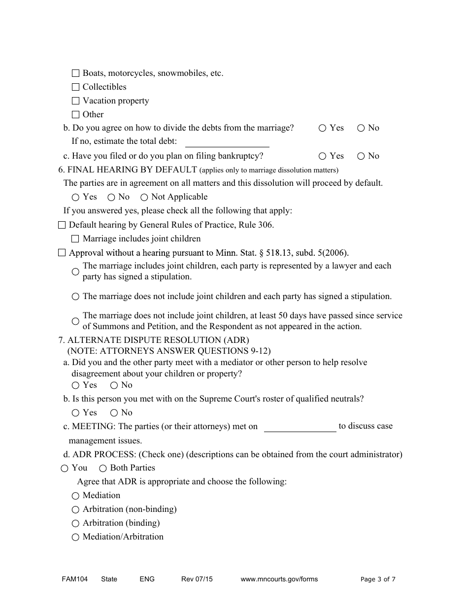 Form FAM104 Alternate Scheduling Statement - Minnesota, Page 3