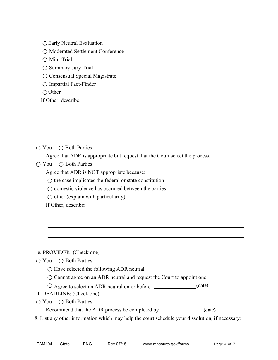 Form FAM104 Alternate Scheduling Statement - Minnesota, Page 4