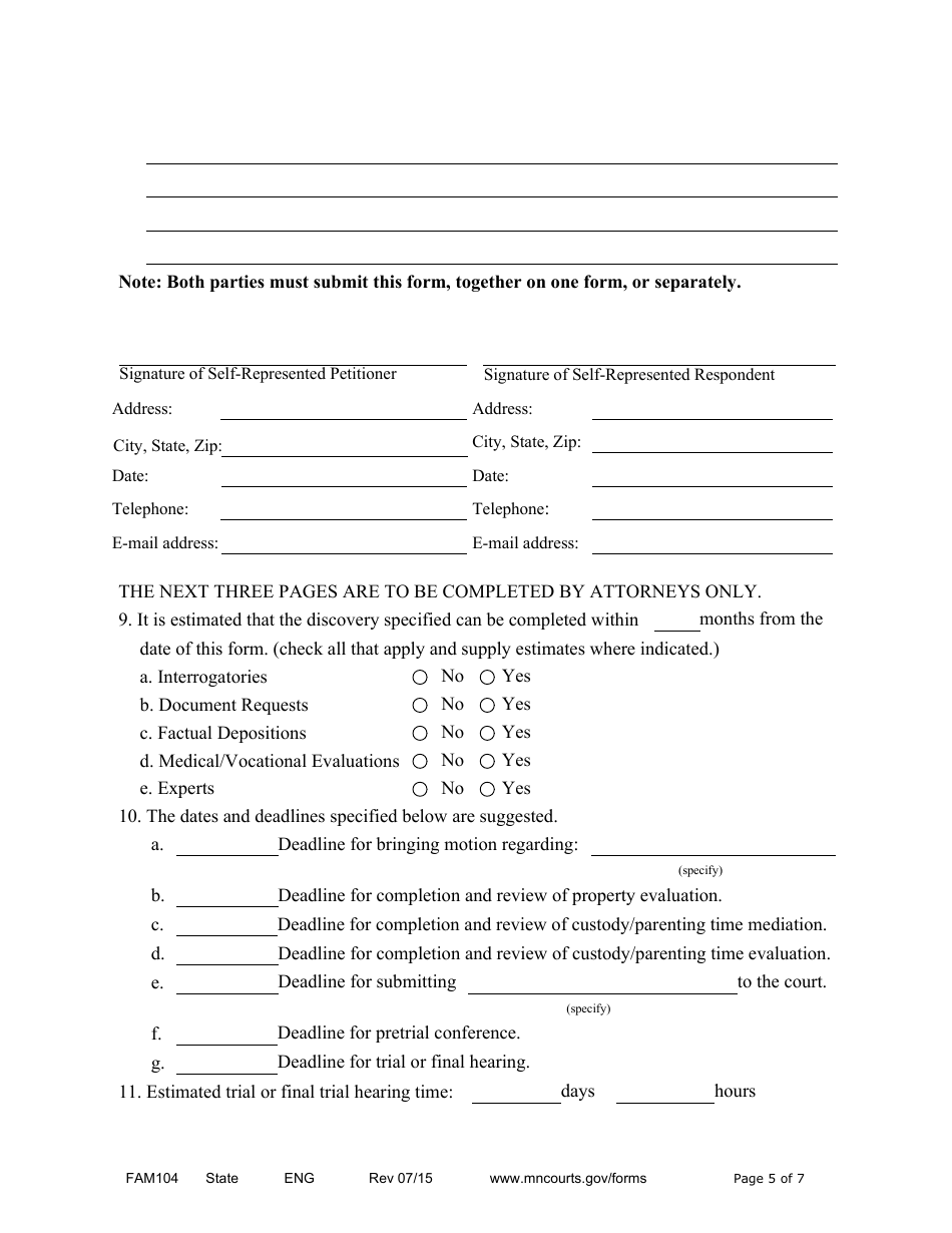 Form FAM104 Alternate Scheduling Statement - Minnesota, Page 5