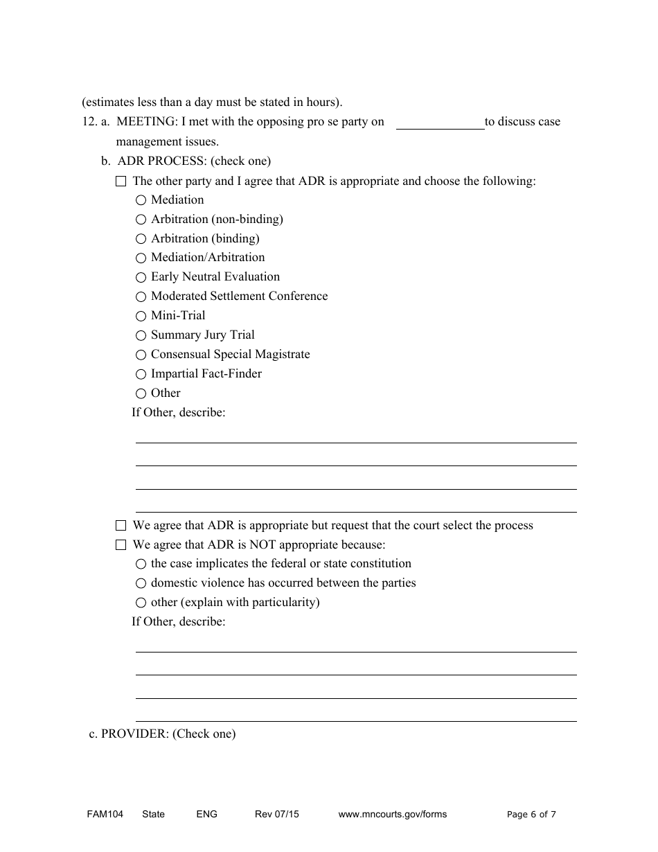 Form FAM104 Alternate Scheduling Statement - Minnesota, Page 6