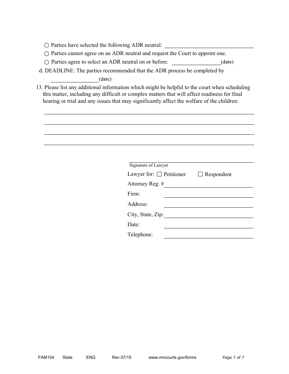 Form FAM104 Alternate Scheduling Statement - Minnesota, Page 7