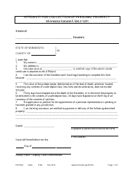 Document preview: Form PRO202 Affidavit for Collection of Personal Property (Small Estate - No Real Estate) - Minnesota