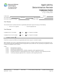 Document preview: Applicability Determination Review Completeness Checklist - Air Quality Permit Program - Minnesota