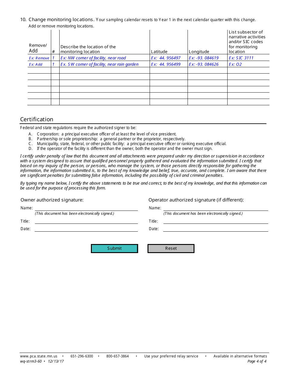 Industrial Stormwater Change Form - Npdes / Sds Industrial Stormwater Multi-Sector General Permit - Minnesota, Page 4
