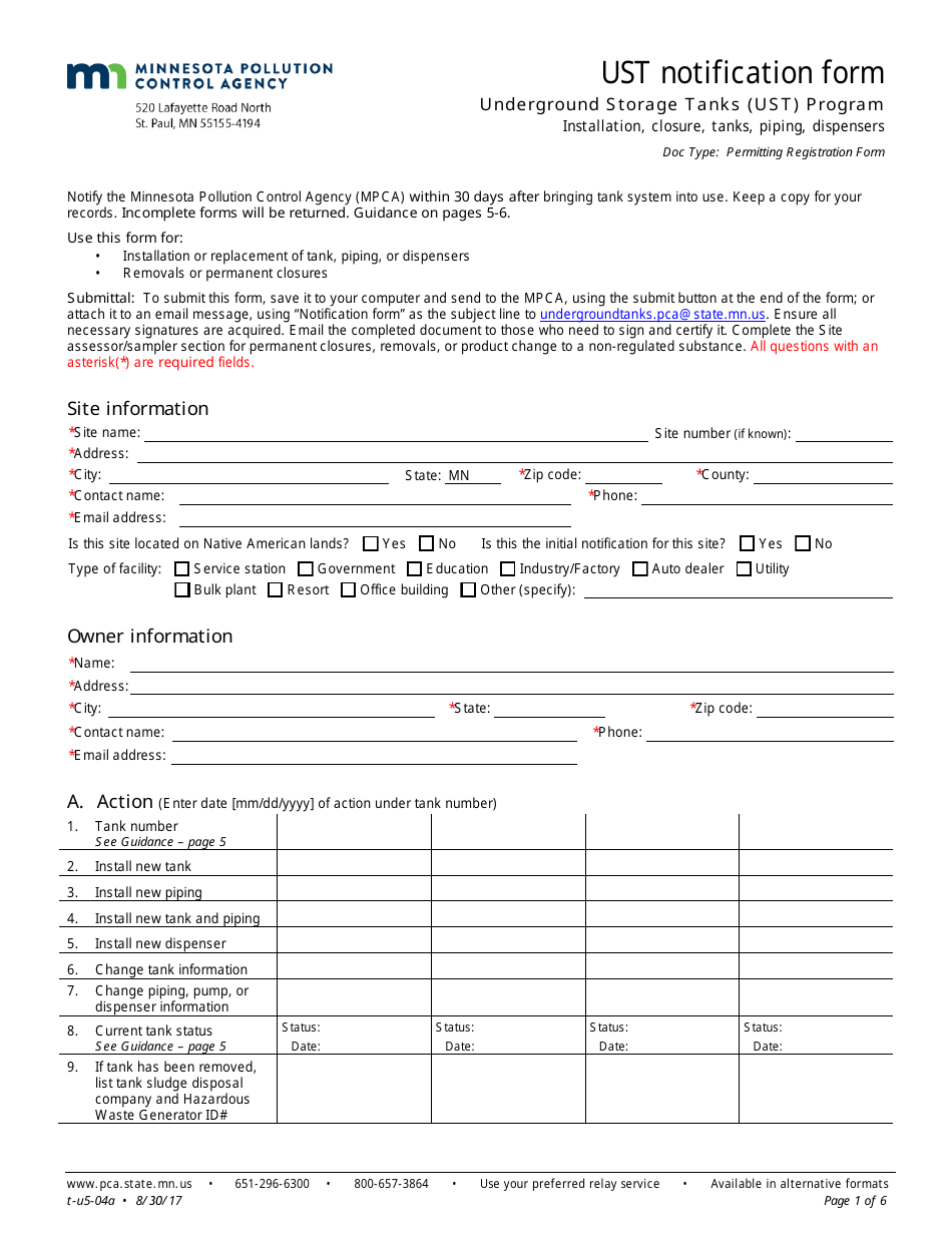 Ust Notification Form - Minnesota, Page 1