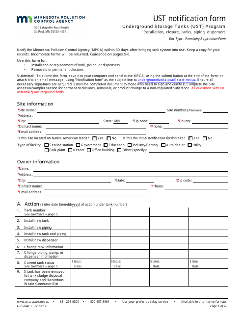 Ust Notification Form - Minnesota Download Pdf
