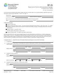 Document preview: Form RP-05 Registration Permit Administrative Changes - Air Quality Permit Program - Minnesota