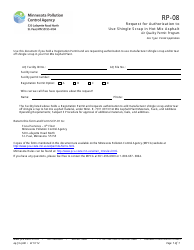 Document preview: Form RP-08 Request for Authorization to Use Shingle Scrap in Hot Mix Asphalt - Air Quality Permit Program - Minnesota