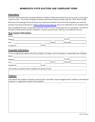 Document preview: Minnesota State Election Law Complaint Form - Minnesota