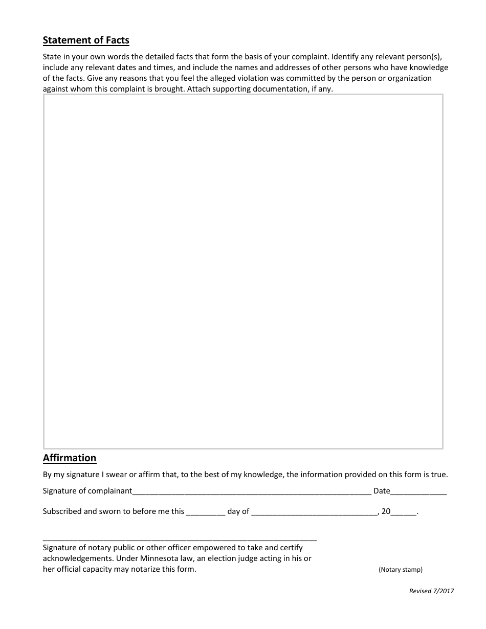 Minnesota State Election Law Complaint Form - Minnesota, Page 2