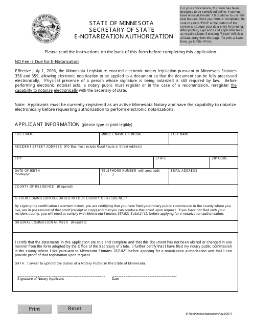 E-Notarization Authorization Form - Minnesota Download Pdf