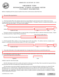 Document preview: Amendment Form - International Student Exchange Visitor Placement Organization - Minnesota