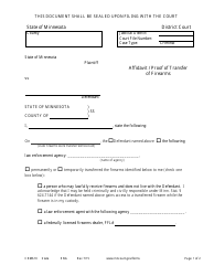 Document preview: Form CRM610 Affidavit / Proof of Transfer of Firearms - Minnesota