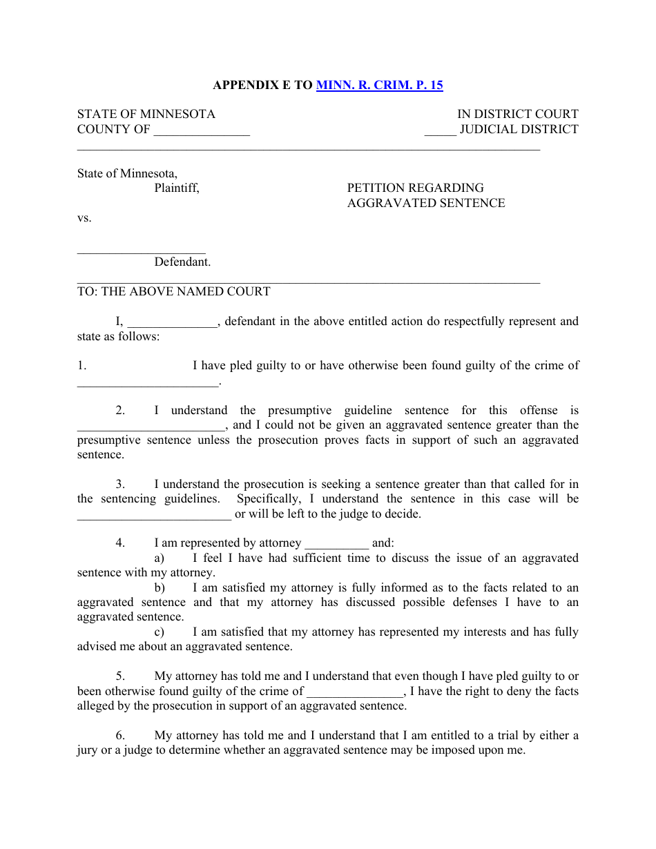 Appendix E Petition Regarding Aggravated Sentence - Minnesota, Page 1