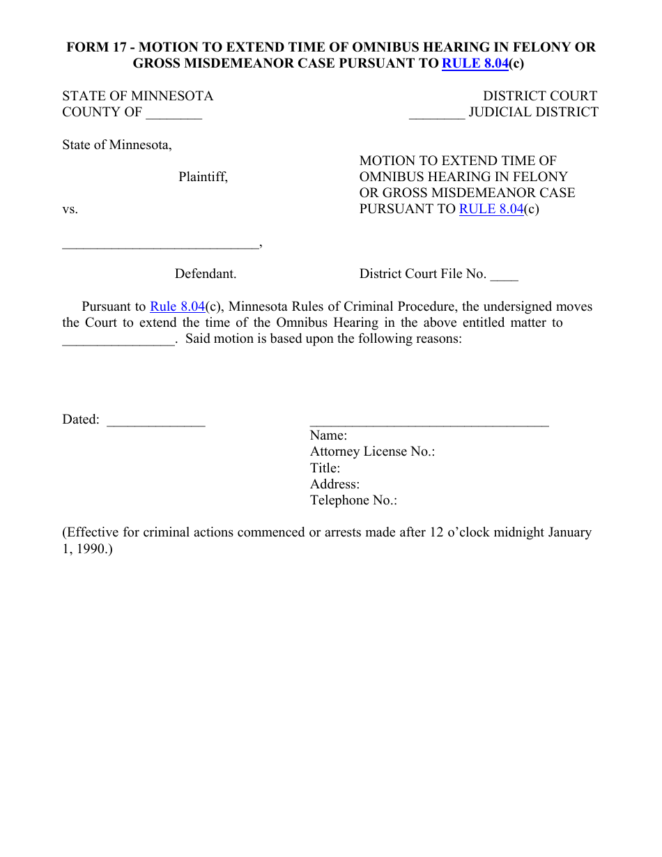 Form 17 - Fill Out, Sign Online and Download Printable PDF, Minnesota ...