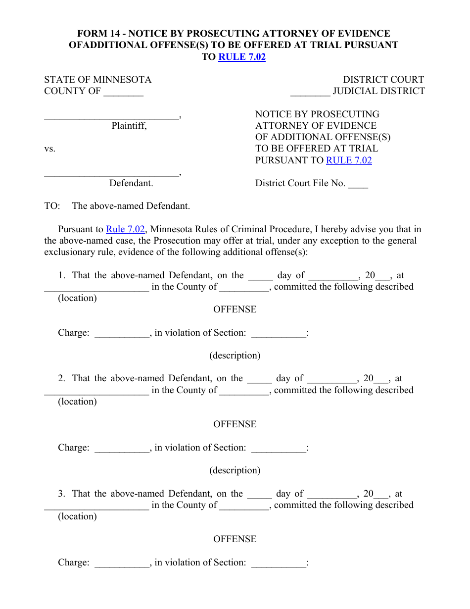 Form 14 - Fill Out, Sign Online and Download Printable PDF, Minnesota ...