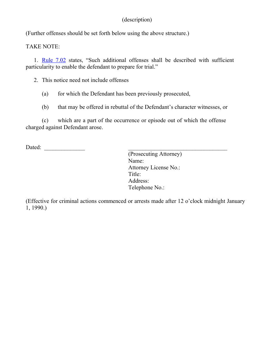Form 14 Notice by Prosecuting Attorney of Evidence of Additional Offense(S) to Be Offered at Trial Pursuant to Rule 7.02 - Minnesota, Page 2