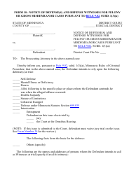 Form 18 &quot;Notice of Defense(S) and Defense Witnesses for Felony or Gross Misdemeanor Cases Pursuant to Rule 9.02, Subd. 1(3)(A)&quot; - Minnesota