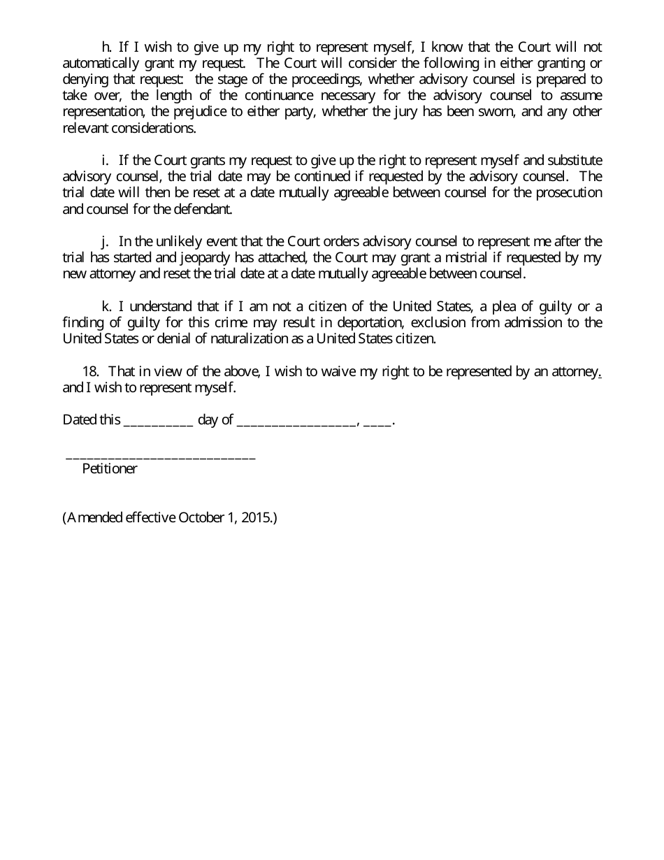 Form 11 Petition to Proceed as Pro Se Counsel - Minnesota, Page 4
