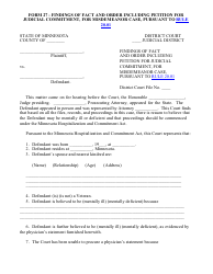 Form 27 Findings of Fact and Order Including Petition for Judicial Commitment, for Misdemeanor Case, Pursuant to Rule 20.01 - Minnesota