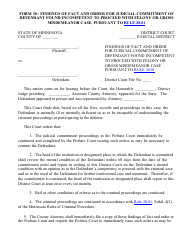 Form 30 &quot;Findings of Fact and Order for Judicial Commitment of Defendant Found Incompetent to Proceed With Felony or Gross Misdemeanor Case, Pursuant to Rule 20.01&quot; - Minnesota