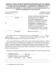 Document preview: Form 28 Felony or Gross Misdemeanor Findings of Fact; Order Including Petition for Judicial Commitment; Order for Mental Examination to Determine: (1) Defendant's Competency to Proceed With Criminal Case (2) Mental Illness or Deficiency at Time of Commission of the Offense - Minnesota