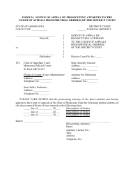 Form 34 &quot;Notice of Appeal by Prosecuting Attorney to the Court of Appeals From Pretrial Order(S) of the District Court&quot; - Minnesota
