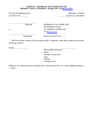 Form 42 &quot;Dismissal of Complaint by Prosecuting Attorney, Pursuant to Rule 30.01&quot; - Minnesota