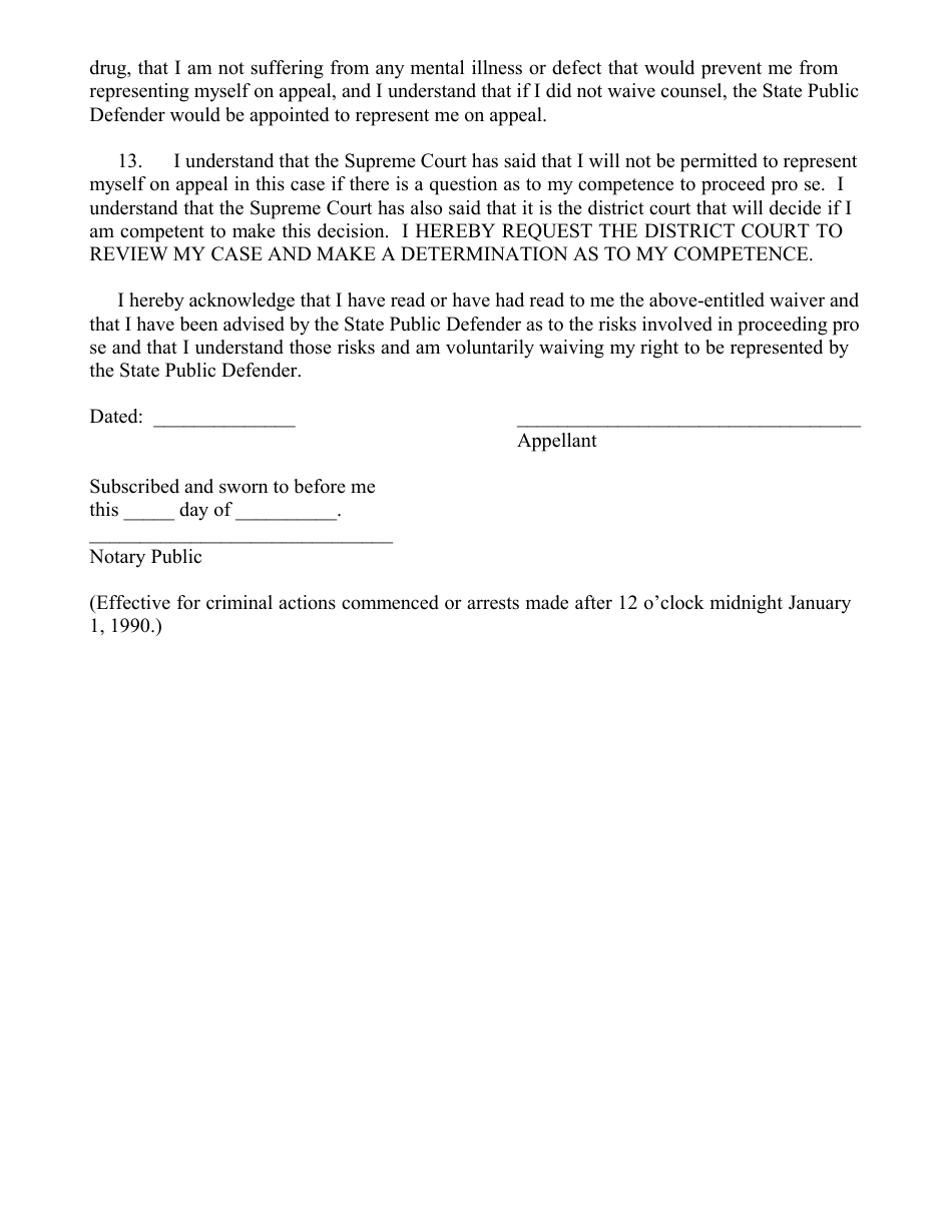 Form 39 Request for Determination of Competency to Proceed Pro Se on Appeal - Minnesota, Page 3