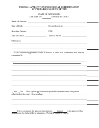 Form 44 Application for Judicial Determination of Probable Cause to Detain - Minnesota