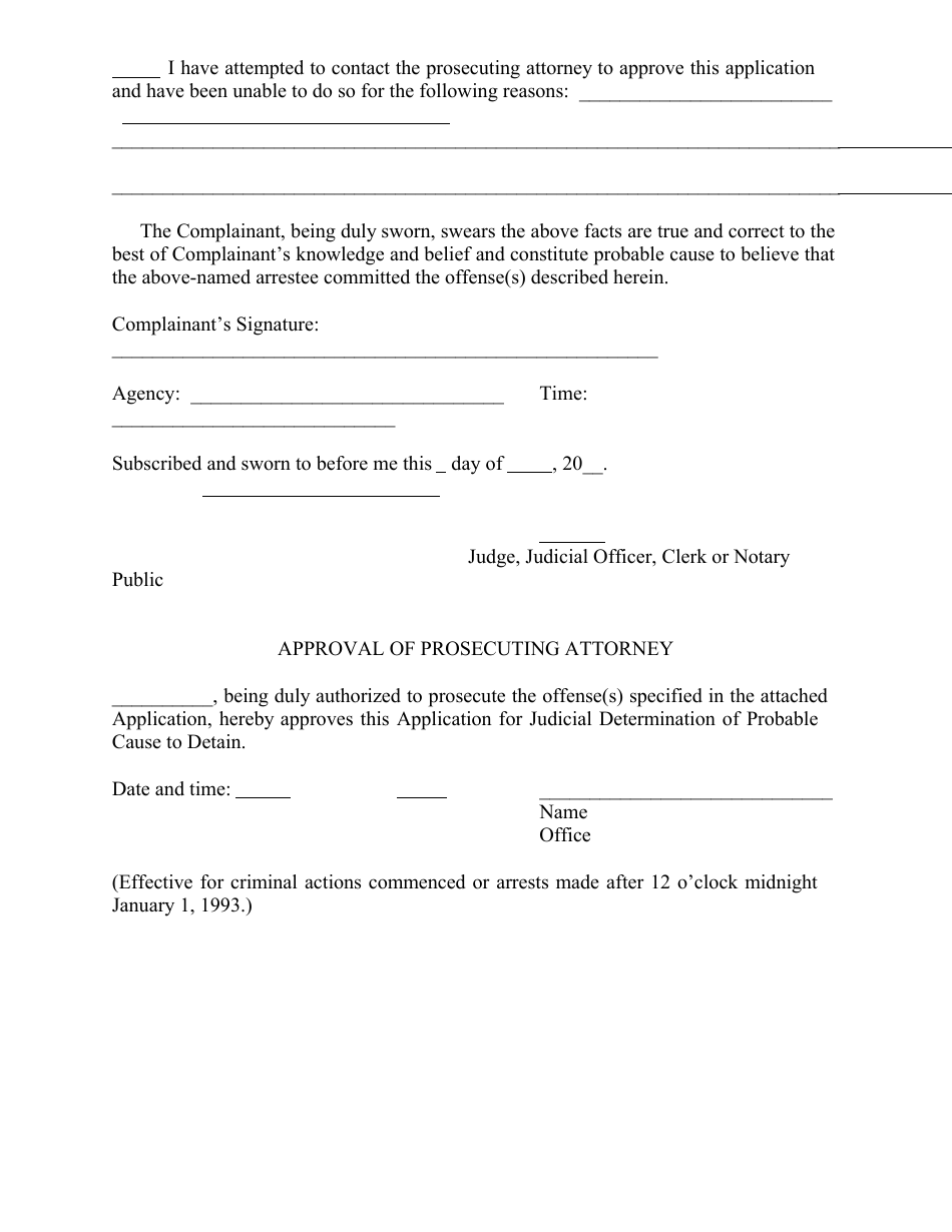Form 44 Application for Judicial Determination of Probable Cause to Detain - Minnesota, Page 2