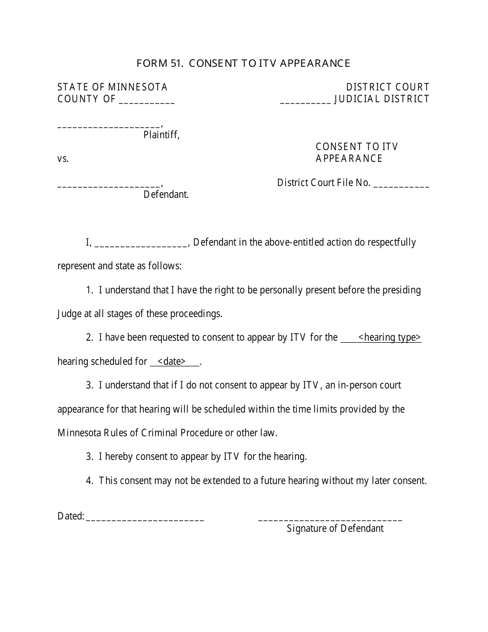 Form 51 Consent to Itv Appearance - Minnesota, Page 1