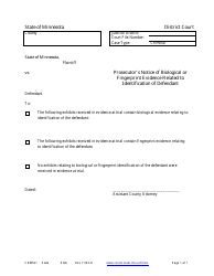 Document preview: Form CRM501 Prosecutor's Notice of Biological or Fingerprint Evidence Related to Identification of Defendant - Minnesota