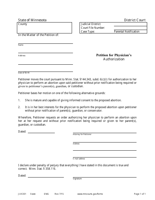 Form JUV201  Printable Pdf