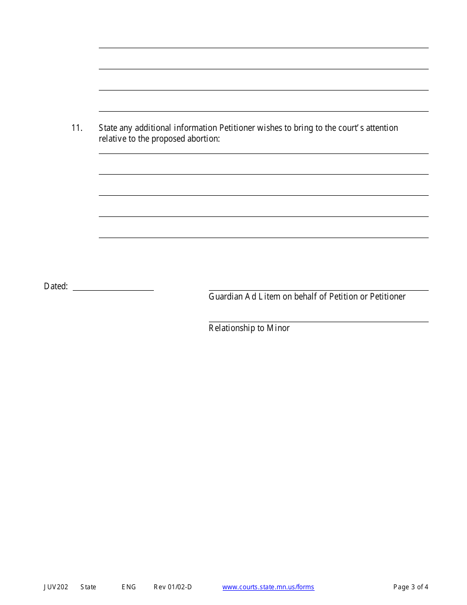 Form JUV202 Report of the Guardian Ad Litem or Petitioner - Minnesota, Page 3