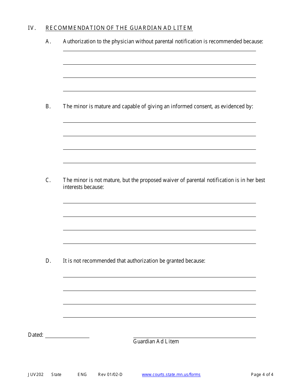 Form JUV202 Report of the Guardian Ad Litem or Petitioner - Minnesota, Page 4