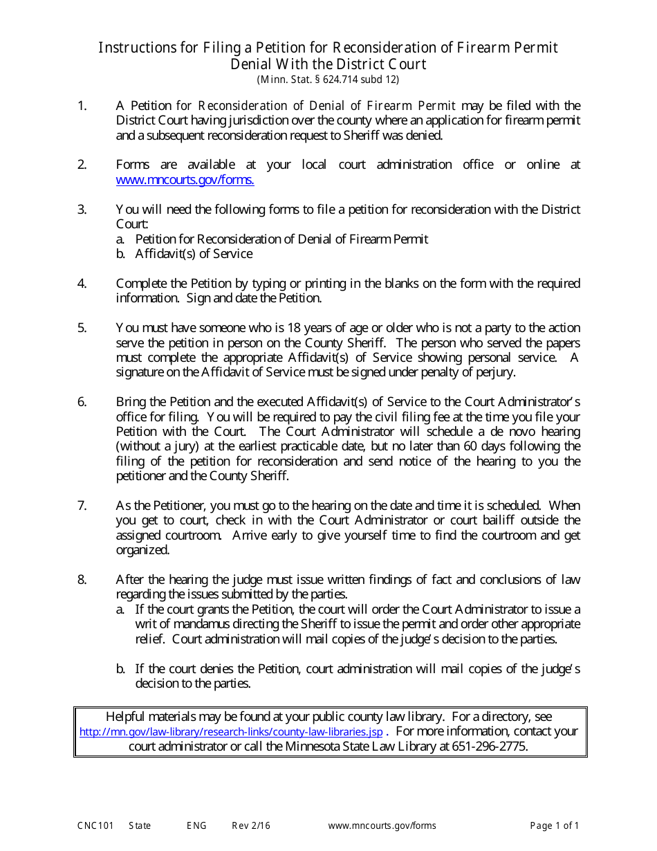 Form CNC101 Instructions for Filing a Petition for Reconsideration - Minnesota, Page 1