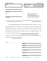 Document preview: Form SPS102 Notice of Intent to Enter and Docket Maintenance Judgment - Minnesota