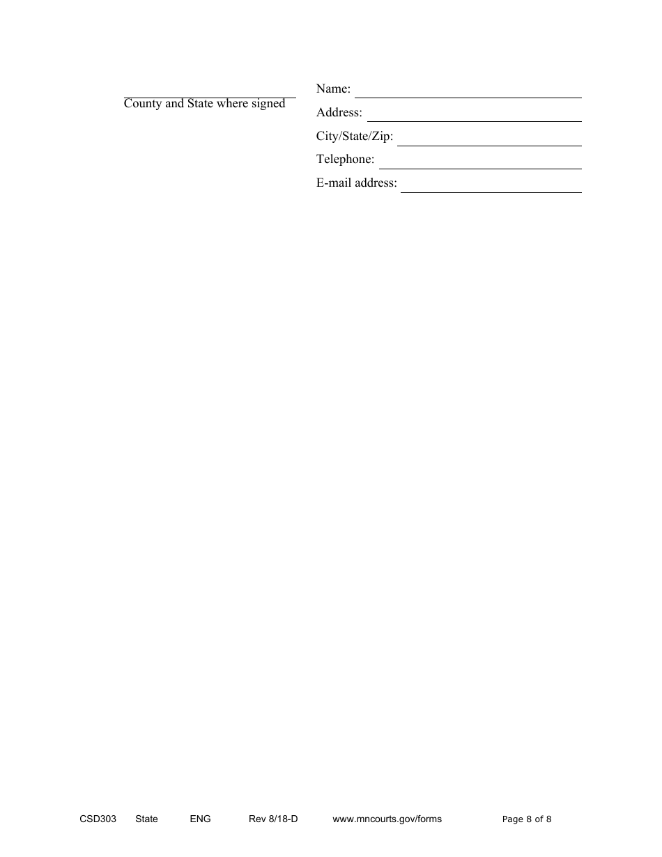 Form CSD303 Affidavit in Support of Responsive Motion to Modify Child Support and / or Spousal Maintenance - Minnesota, Page 8