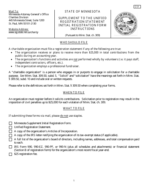 Form CS1 Supplement to the Unified Registration Statement Initial Registration Form - Minnesota