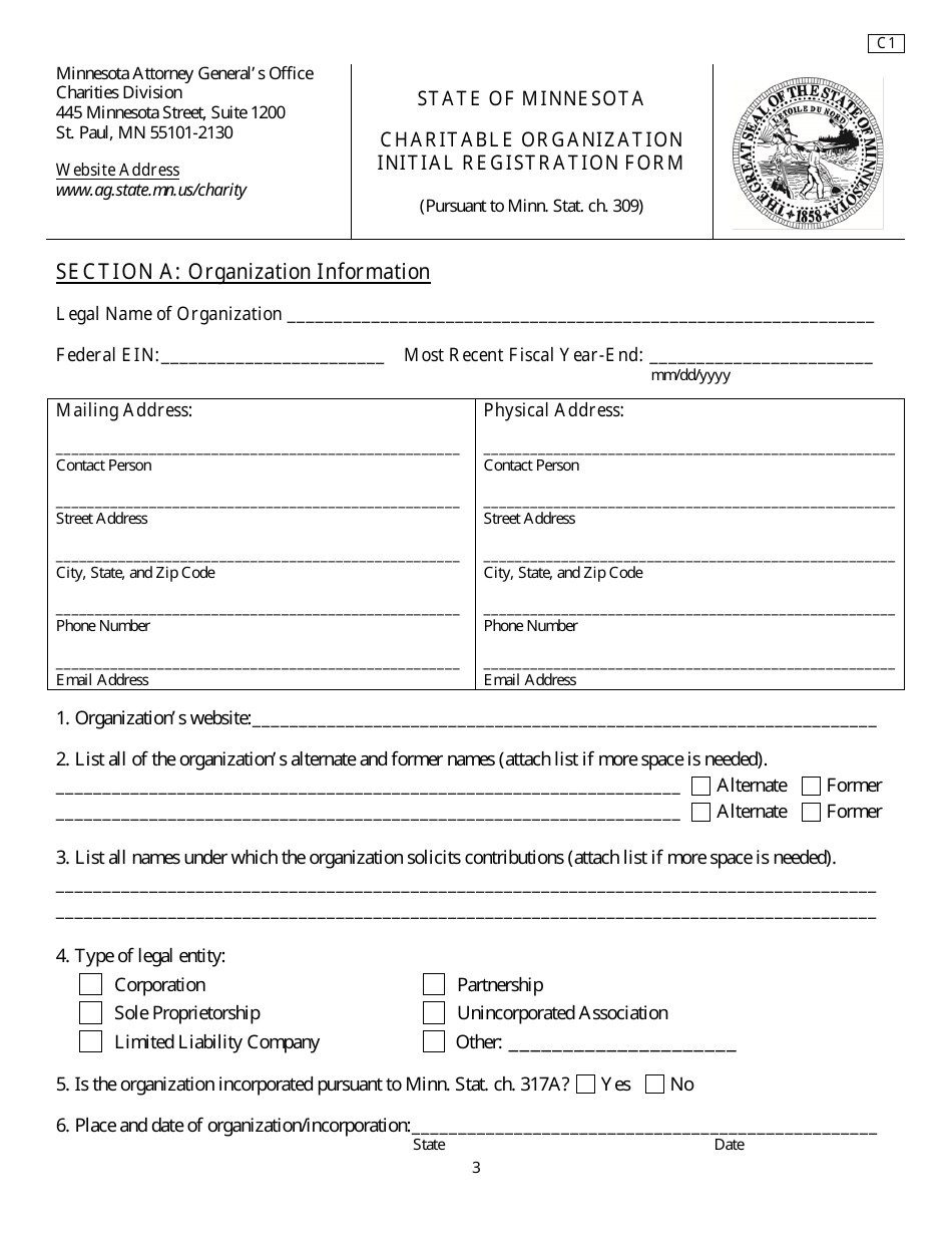 Form C1 Charitable Organization Initial Registration Form - Minnesota, Page 3