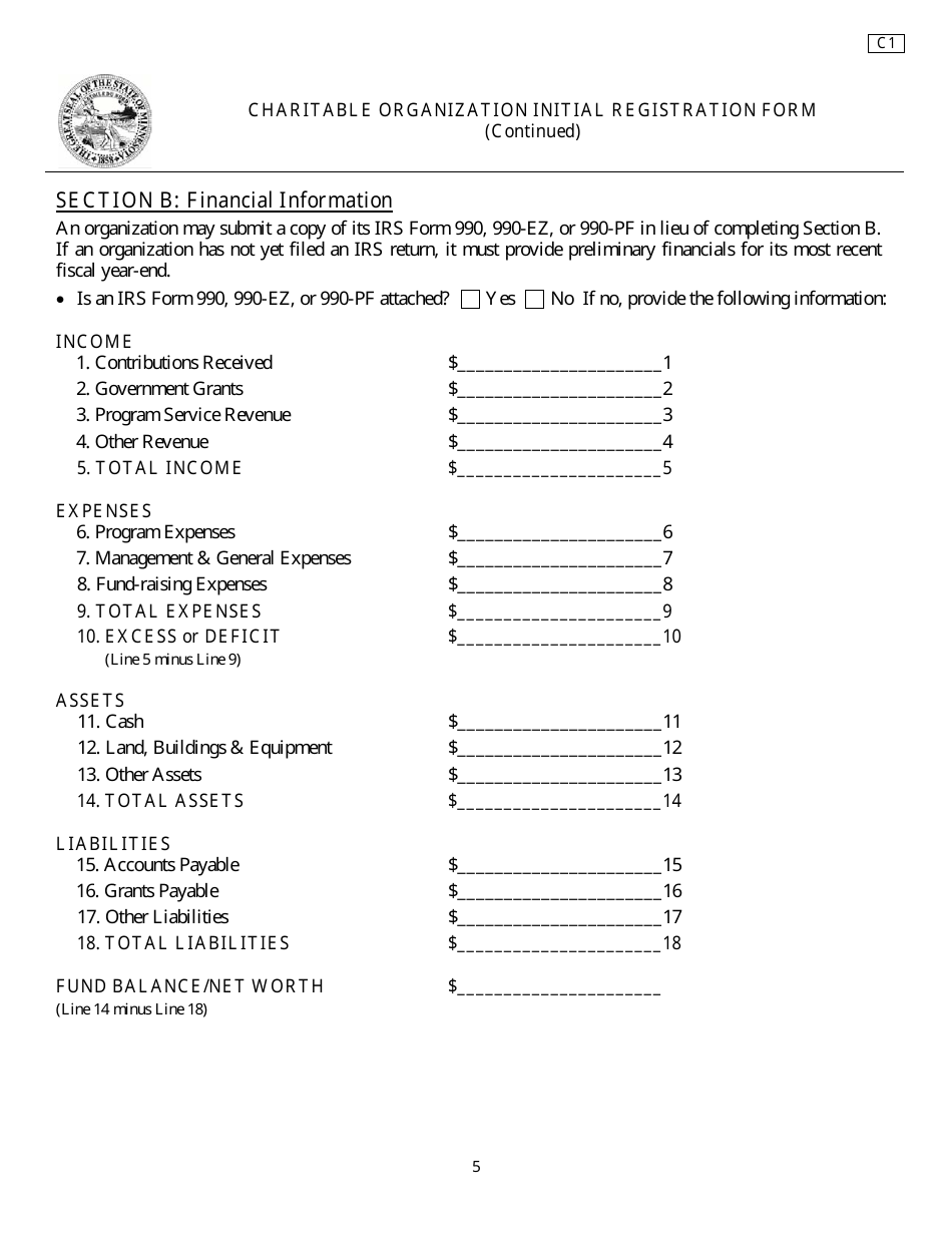 Form C1 Charitable Organization Initial Registration Form - Minnesota, Page 5