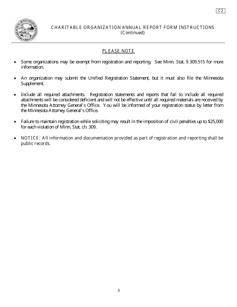 Form C2 Charitable Organization Annual Report Form - Minnesota, Page 3