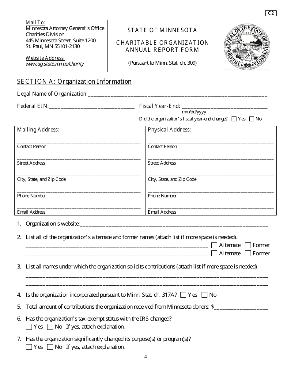 Form C2 Charitable Organization Annual Report Form - Minnesota, Page 4
