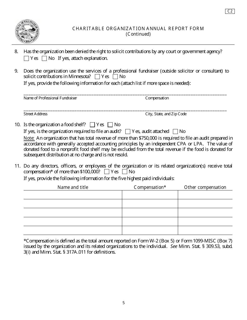 Form C2 Charitable Organization Annual Report Form - Minnesota, Page 5