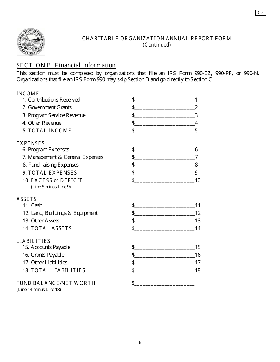 Form C2 Charitable Organization Annual Report Form - Minnesota, Page 6